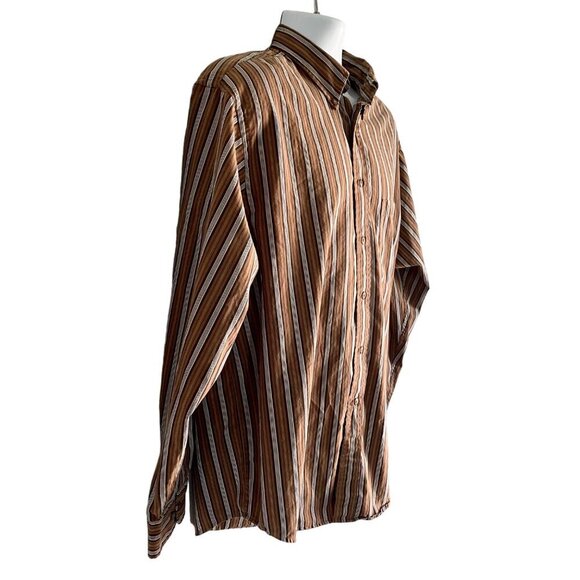Roundtree & Yorke Long Sleeve Striped Button Down Cotton Shirt Men's Large - Picture 3 of 8